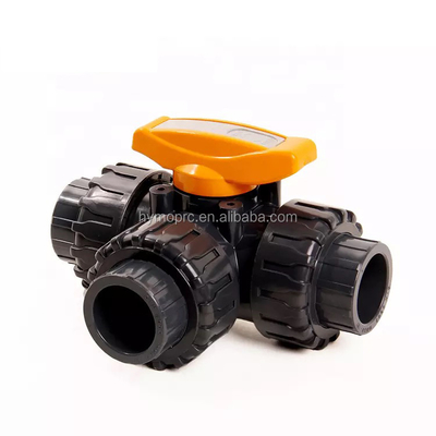 管工 製造 プラスチック 2 インチ 3 方向 PVC ボール バルブ ソケット端圧 1.0MPA