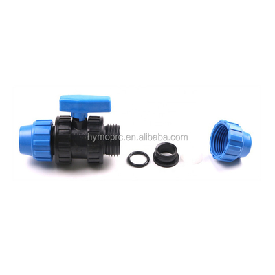 32mm ブルー カラー PP 圧縮フィッティングと灌輸用バルブ 白灰色