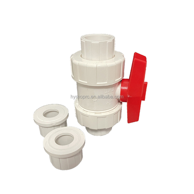1/2&quot;-8&quot; PVC True Union Ball Valve ロングハンドル ホワイト色 ソケット/スレッド接続