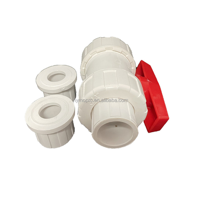 1/2&quot;-8&quot; PVC True Union Ball Valve ロングハンドル ホワイト色 ソケット/スレッド接続