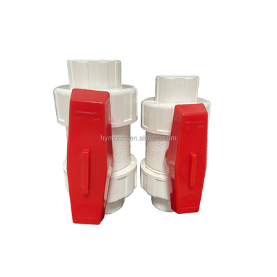 1/2&quot;-8&quot; PVC True Union Ball Valve ロングハンドル ホワイト色 ソケット/スレッド接続